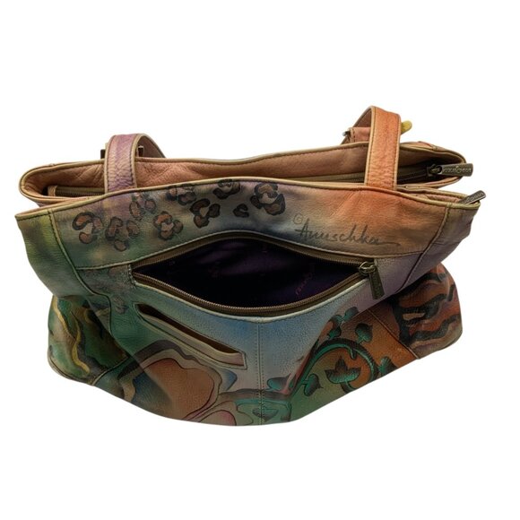 Anuschka Painted Butterfly Leather Hobo Shoulder Bag Zip Top Purse Dual Straps - Picture 14 of 16